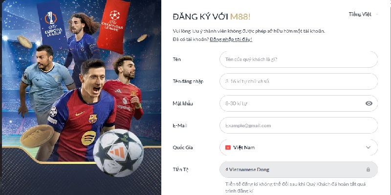 Điền các thông tin cá nhân vào form đăng ký đầy đủ